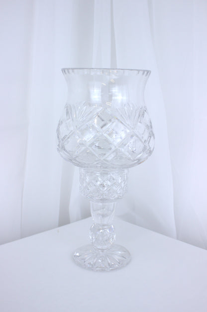 Vintage Bohemian Crystal Cut Glass Hurricane Candle Holder