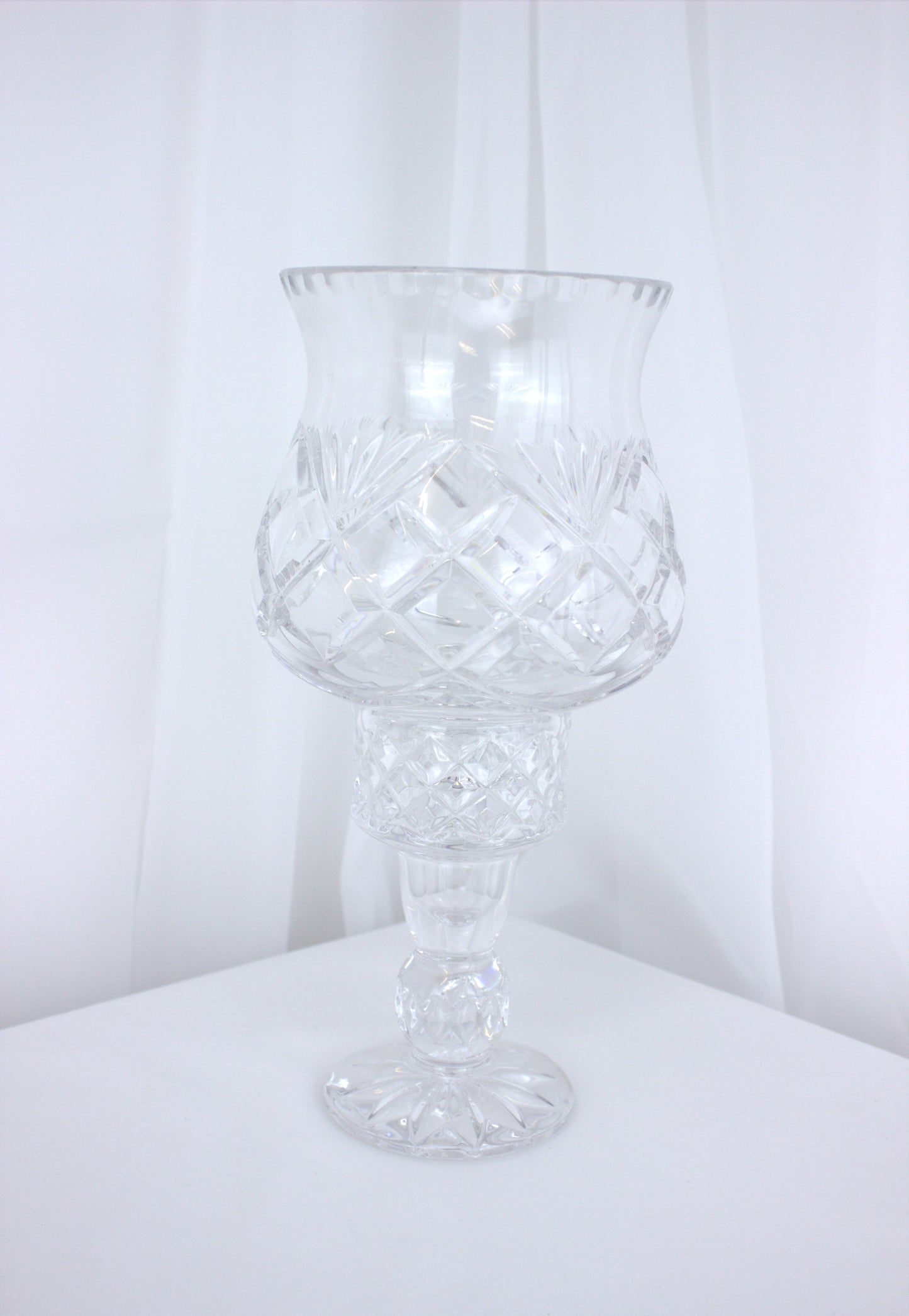 Vintage Bohemian Crystal Cut Glass Hurricane Candle Holder