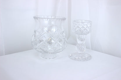 Vintage Bohemian Crystal Cut Glass Hurricane Candle Holder