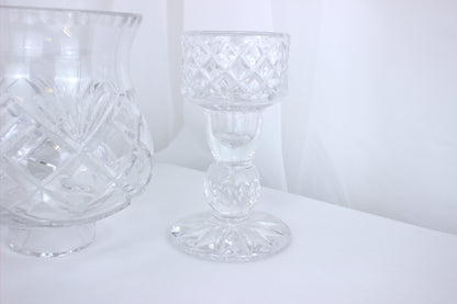 Vintage Bohemian Crystal Cut Glass Hurricane Candle Holder