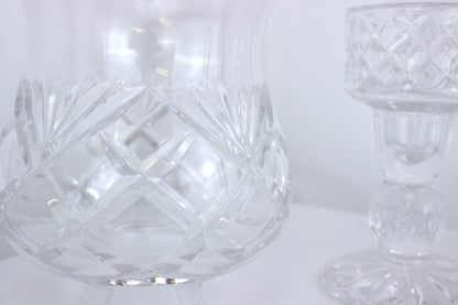 Vintage Bohemian Crystal Cut Glass Hurricane Candle Holder