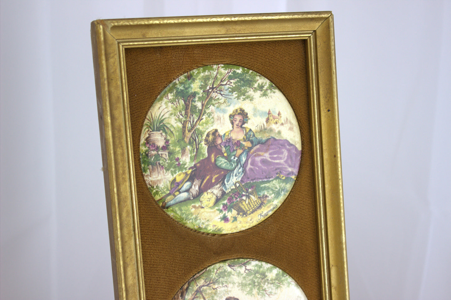 Vintage Staffordshire Fine Ceramics Wall Plaque - 3 tiles featuring courting couples