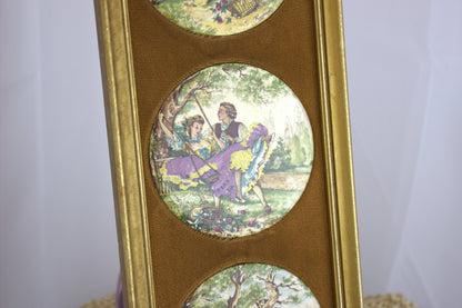 Vintage Staffordshire Fine Ceramics Wall Plaque - 3 tiles featuring courting couples