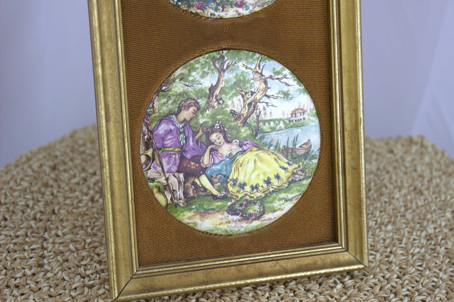 Vintage Staffordshire Fine Ceramics Wall Plaque - 3 tiles featuring courting couples