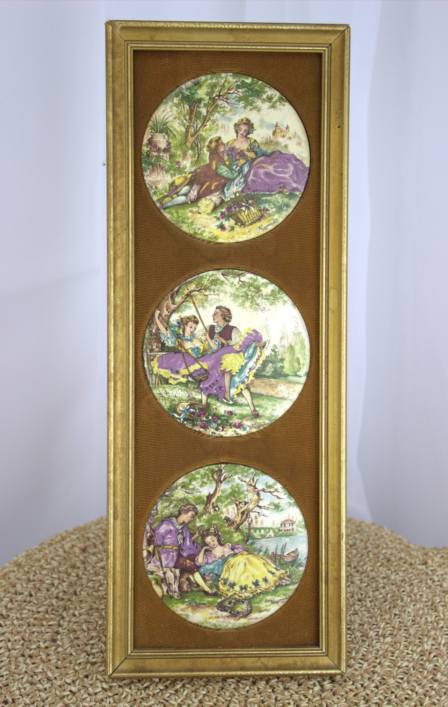 Vintage Staffordshire Fine Ceramics Wall Plaque - 3 tiles featuring courting couples