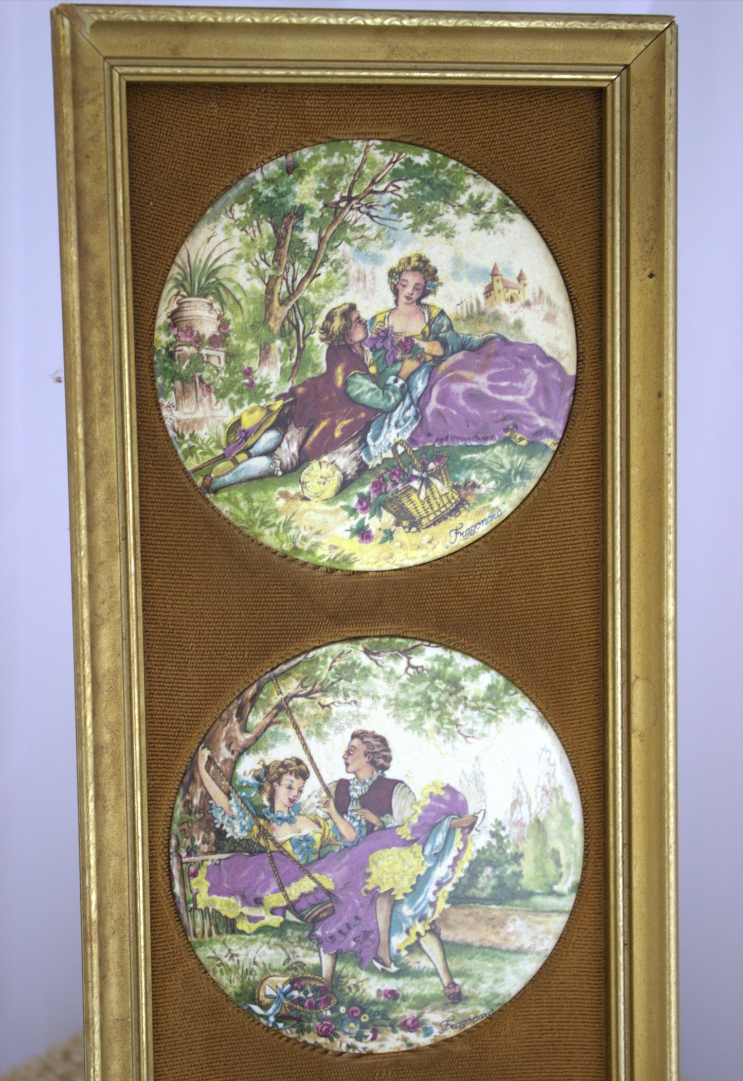 Vintage Staffordshire Fine Ceramics Wall Plaque - 3 tiles featuring courting couples