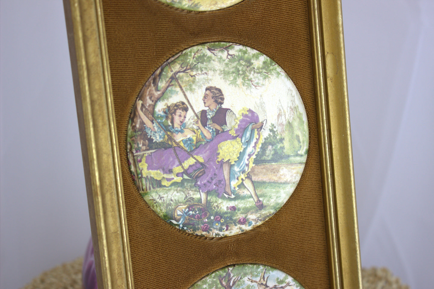 Vintage Staffordshire Fine Ceramics Wall Plaque - 3 tiles featuring courting couples