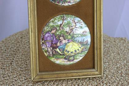 Vintage Staffordshire Fine Ceramics Wall Plaque - 3 tiles featuring courting couples