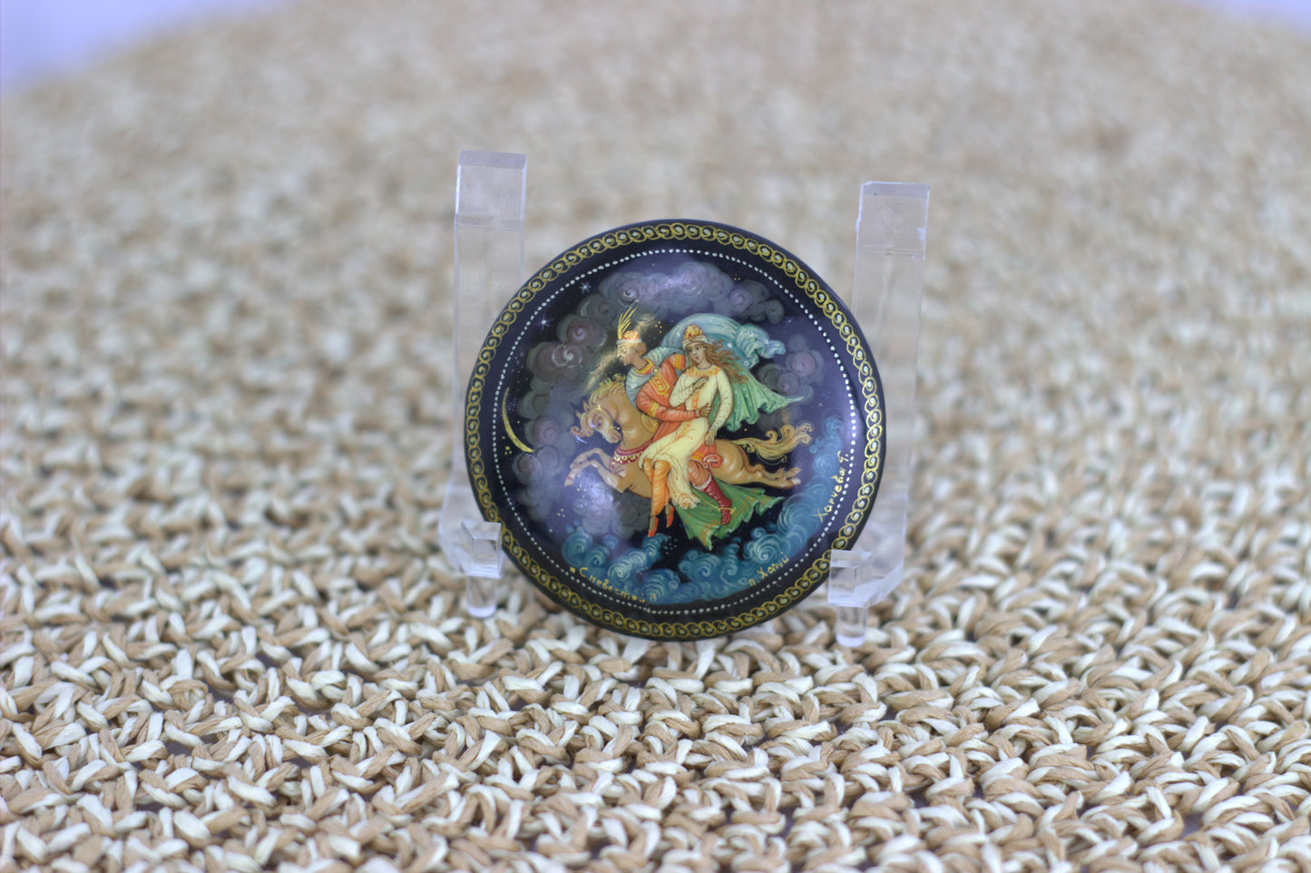 Exquisite hand-painted Russian lacquer pin