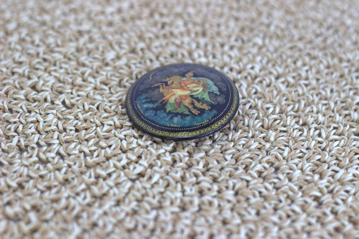 Exquisite hand-painted Russian lacquer pin