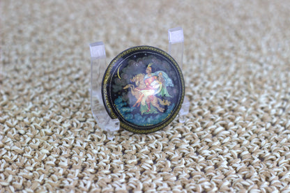 Exquisite hand-painted Russian lacquer pin