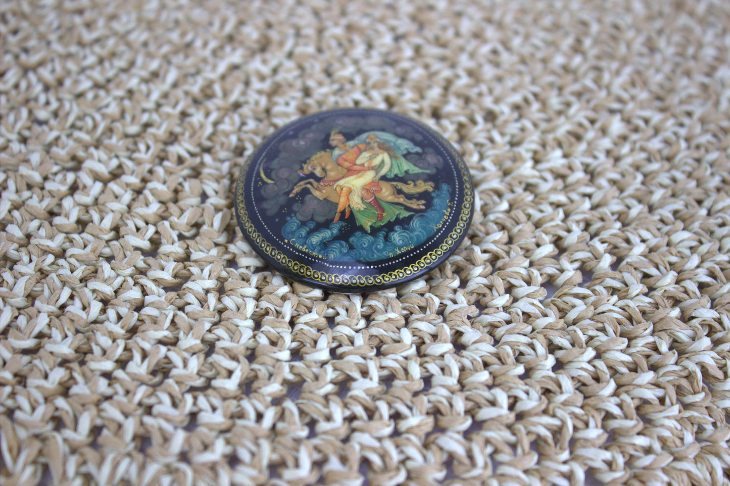 Exquisite hand-painted Russian lacquer pin