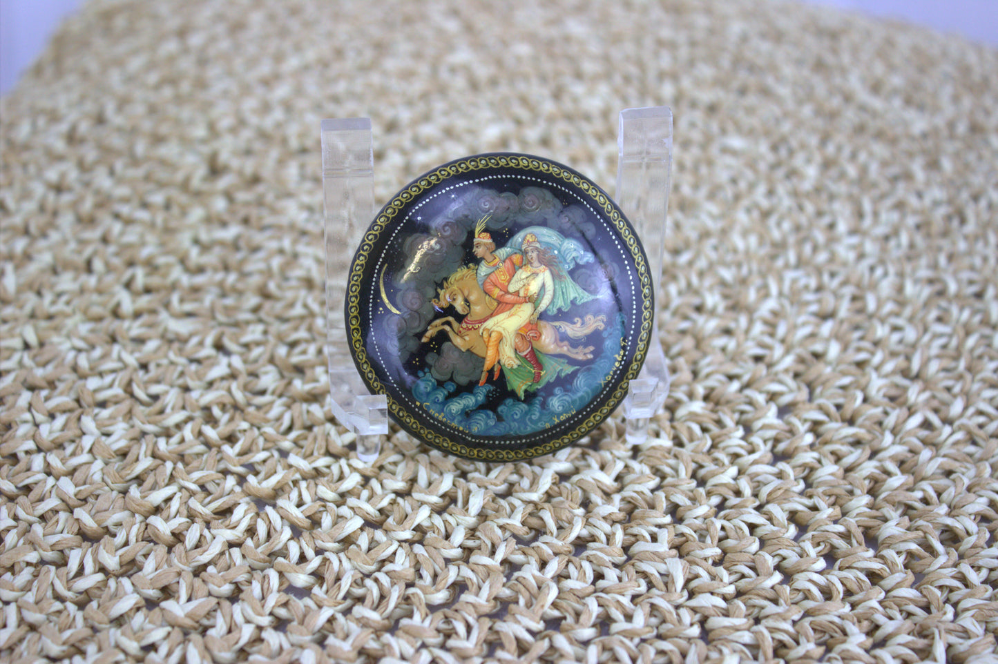 Exquisite hand-painted Russian lacquer pin