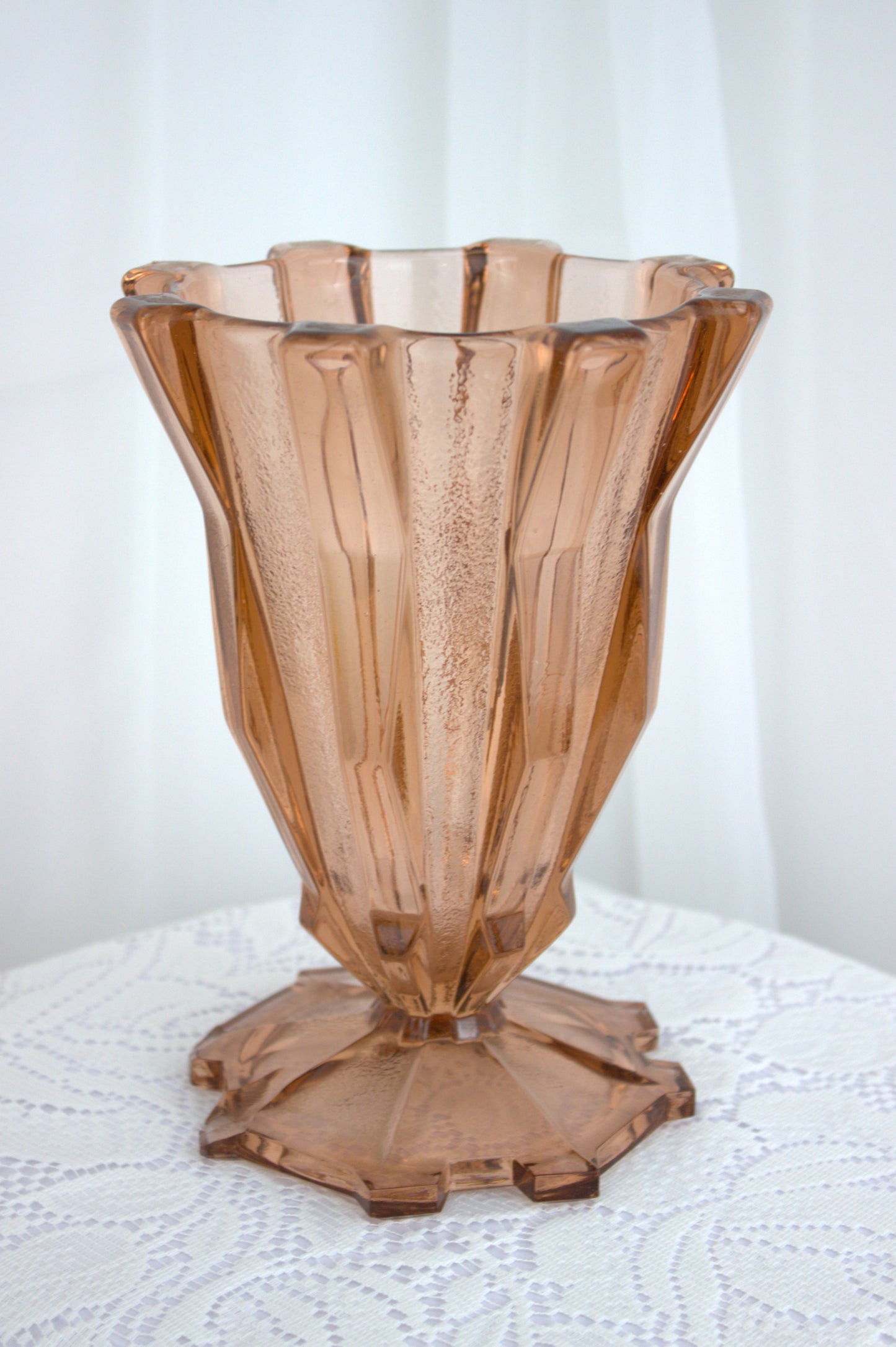 Art Deco Salmon Colored Glass Vase - Approx 1920's / 1930's