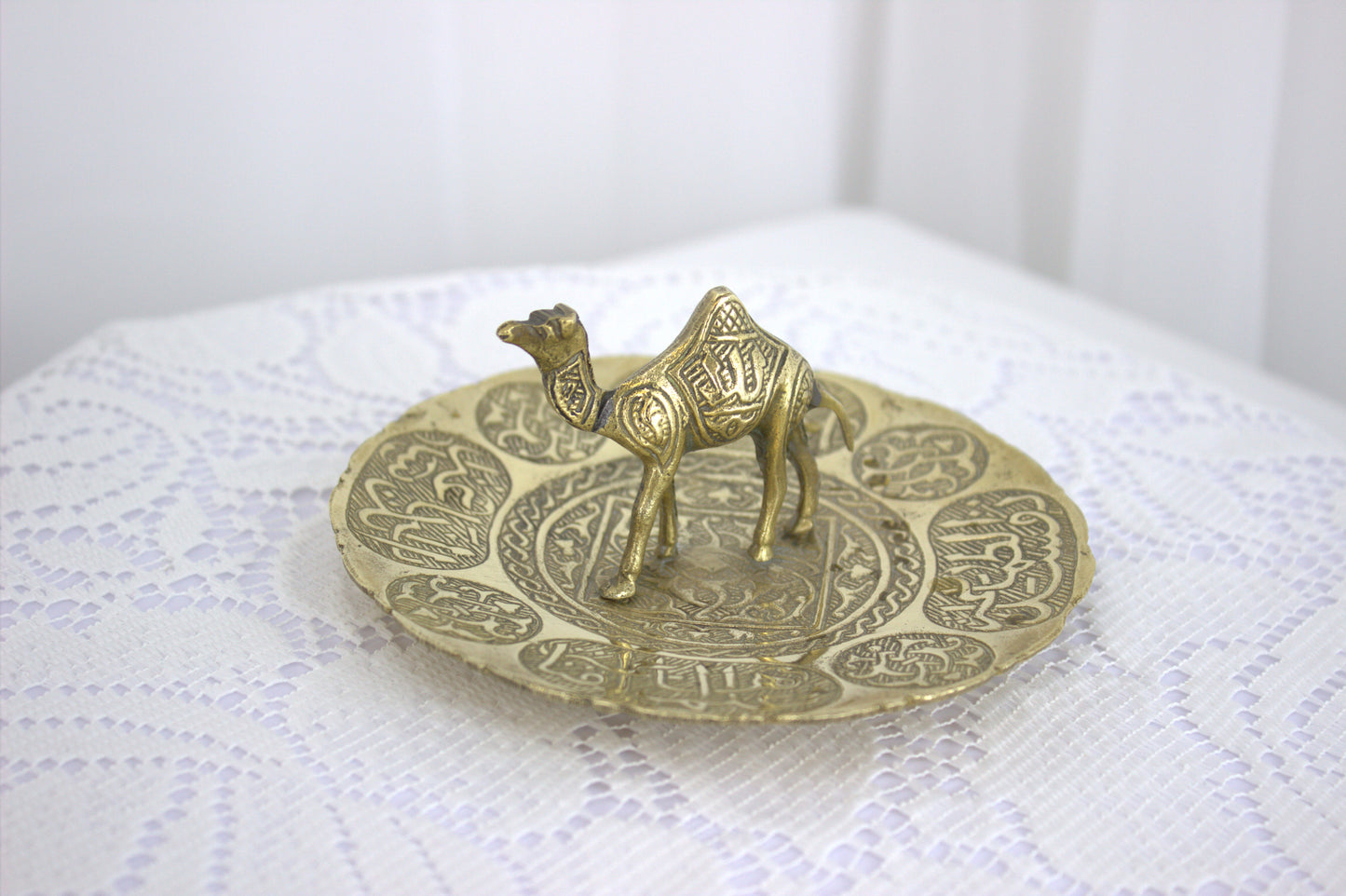 Vintage Handmade Ornate Arabic Brass Camel Ashtray or Jewellery Tray