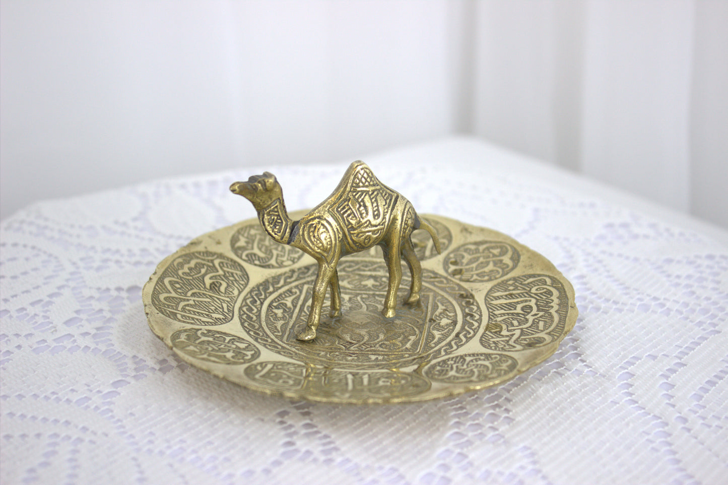 Vintage Handmade Ornate Arabic Brass Camel Ashtray or Jewellery Tray