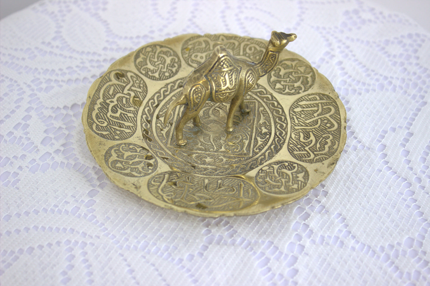 Vintage Handmade Ornate Arabic Brass Camel Ashtray or Jewellery Tray