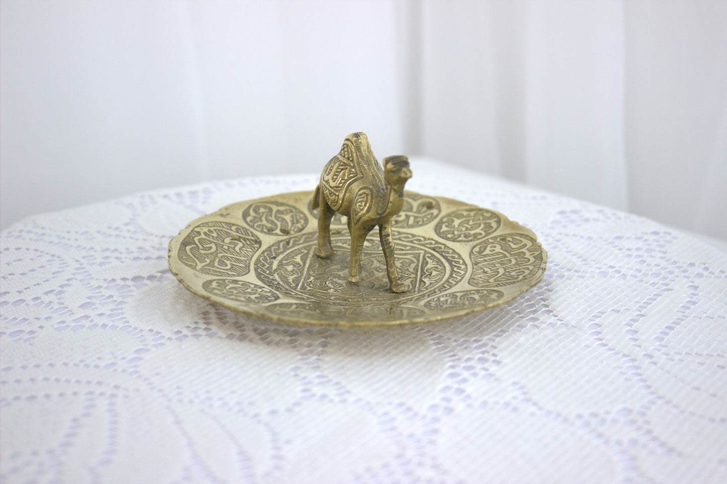 Vintage Handmade Ornate Arabic Brass Camel Ashtray or Jewellery Tray