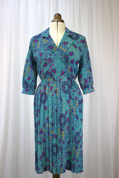 Wonderfully Vibrant Paisley and Patterned Vintage Dress - Size 8