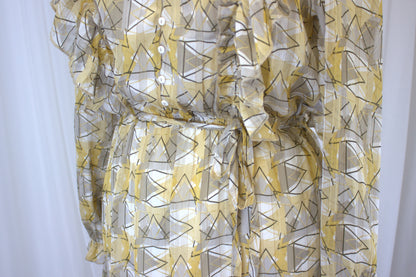 Wonderfully Unusual Vintage Geometric Print Chiffon Dress - Size 8-10