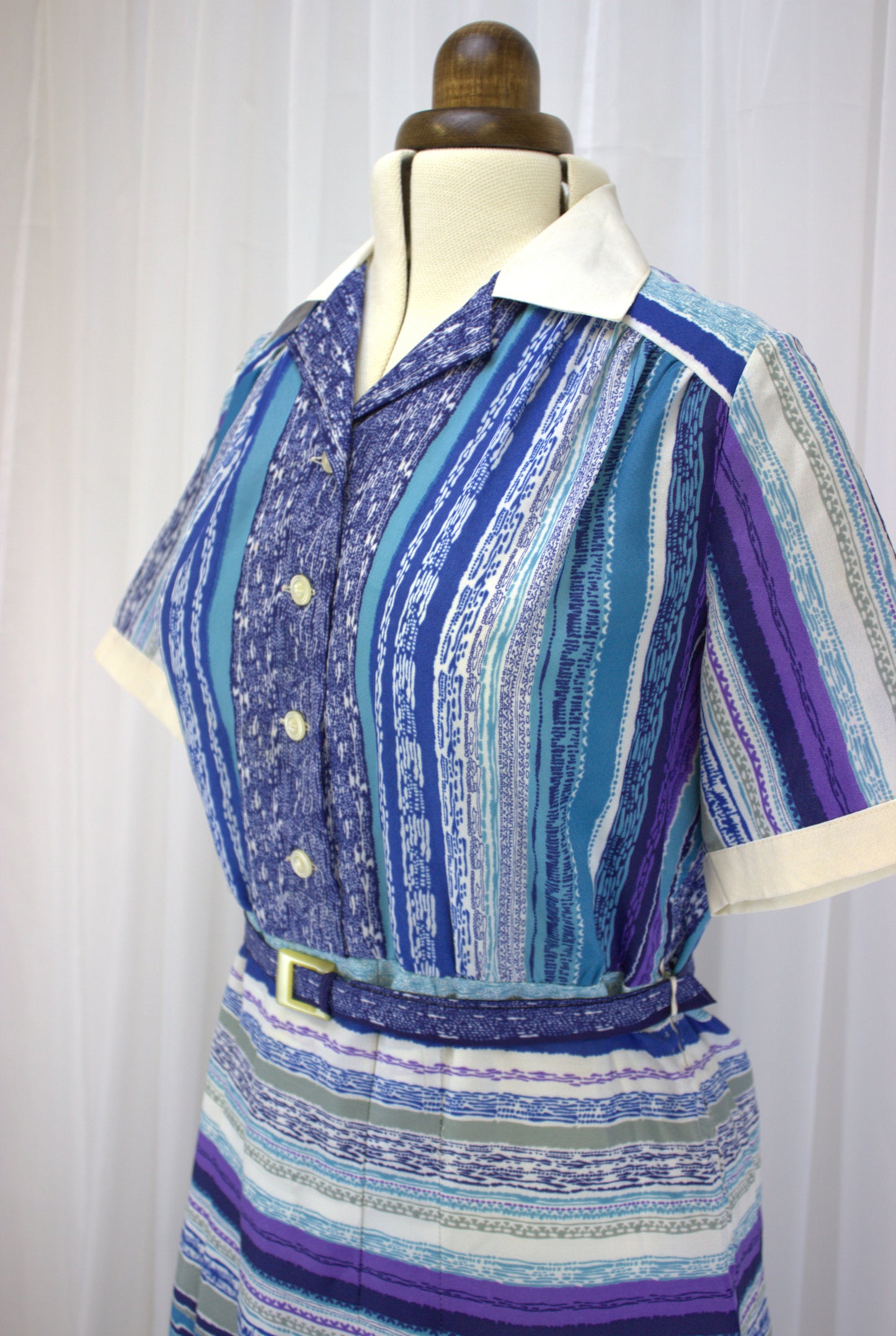 Chic Blue, White, and Purple Striped Vintage Dress - Size 16