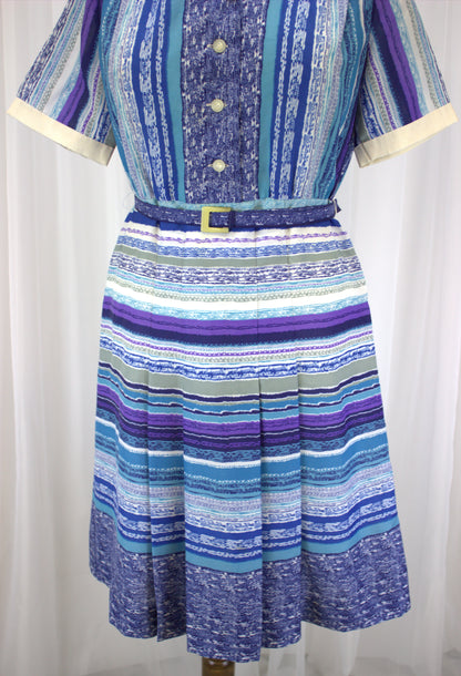 Chic Blue, White, and Purple Striped Vintage Dress - Size 16