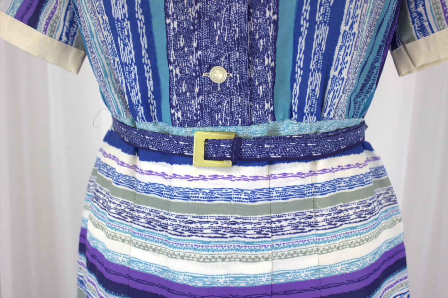 Chic Blue, White, and Purple Striped Vintage Dress - Size 16