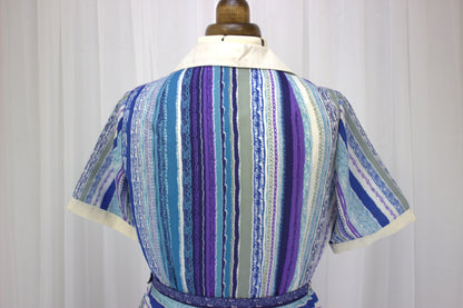 Chic Blue, White, and Purple Striped Vintage Dress - Size 16