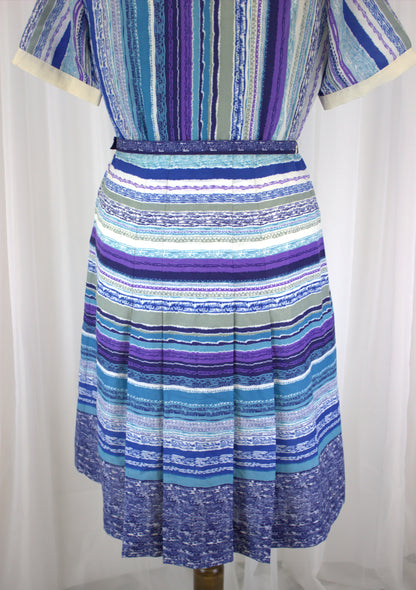 Chic Blue, White, and Purple Striped Vintage Dress - Size 16