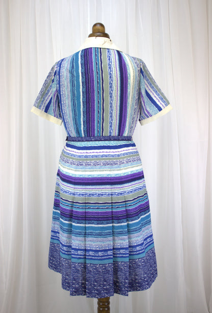 Chic Blue, White, and Purple Striped Vintage Dress - Size 16