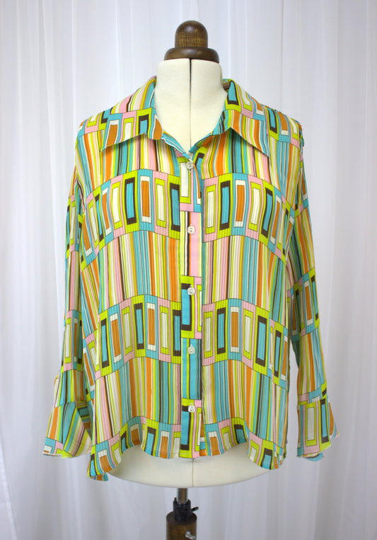 Retro 70s Vibe Ribbed Blouse - Size 1X