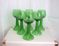 Set of 6 Vintage Etched Green Glass Goblets – Grape Motif and Ribbed Stem Design