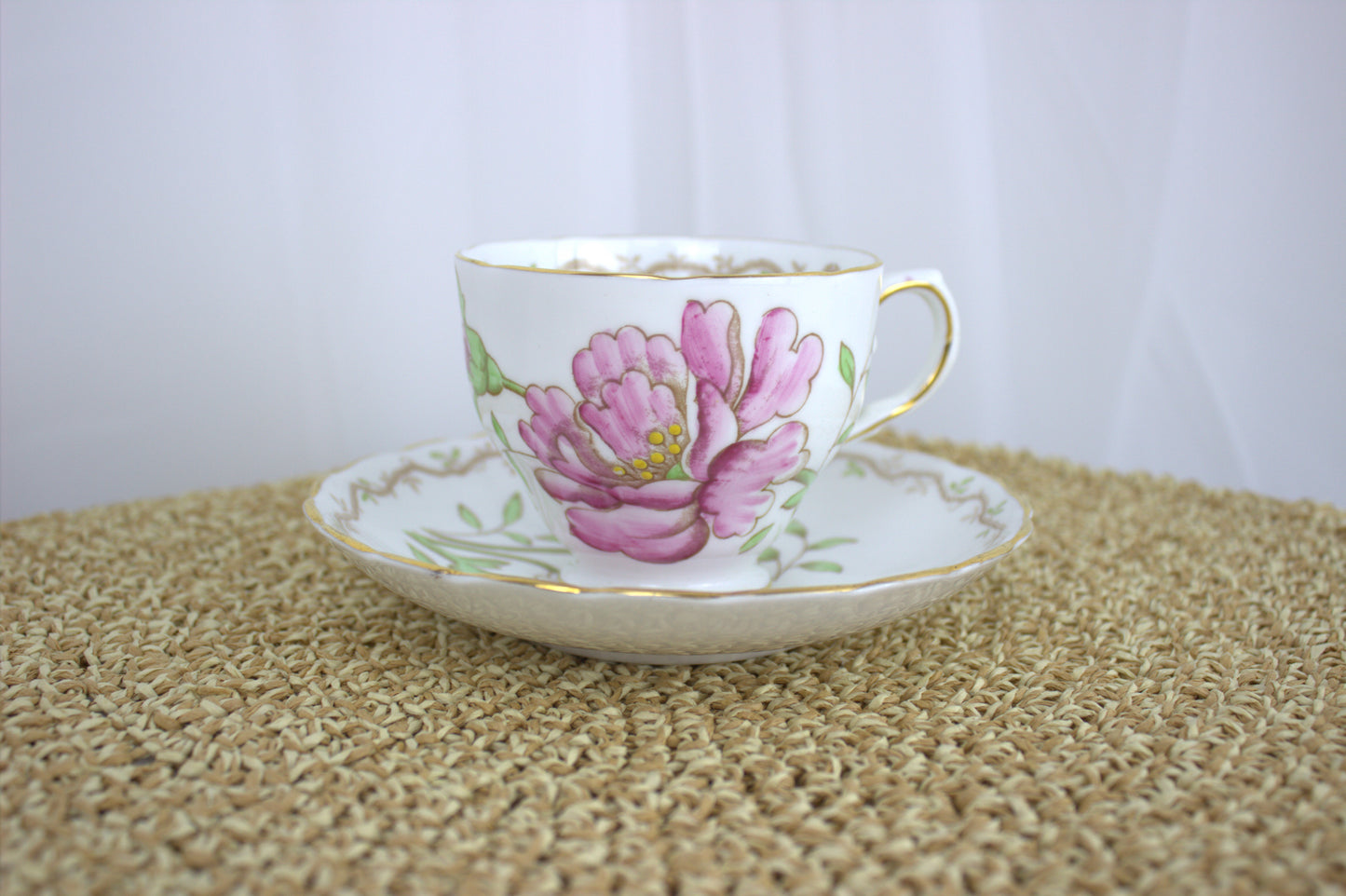 Vintage Tuscan Poppy Pink Flower Teacup and Saucer – 1960s