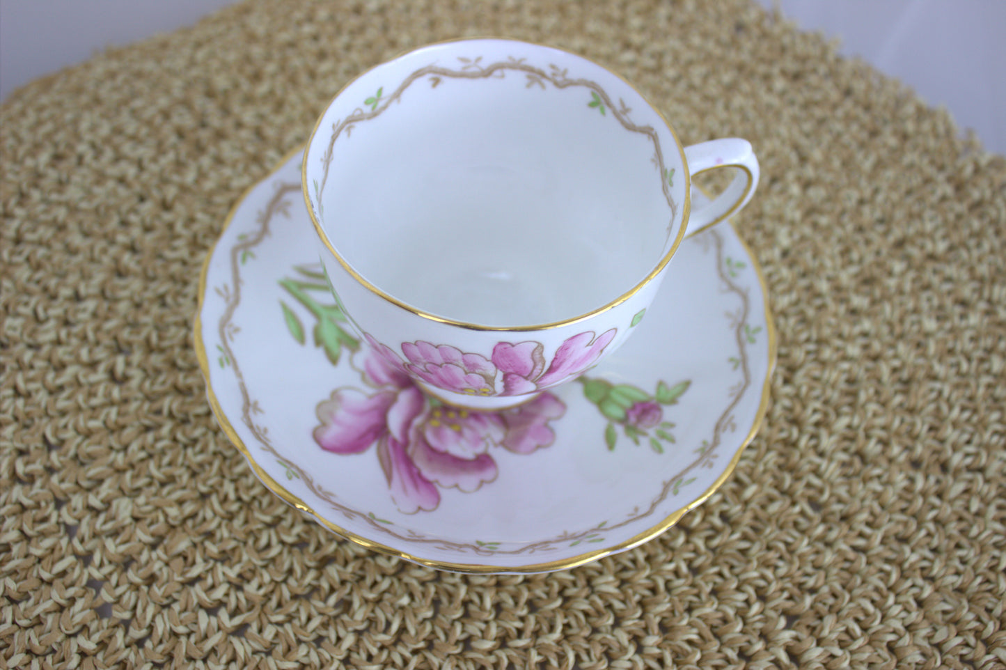 Vintage Tuscan Poppy Pink Flower Teacup and Saucer – 1960s