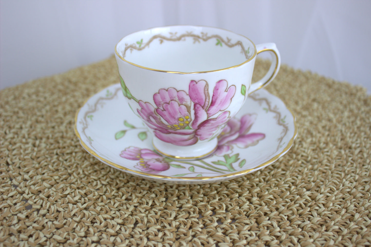 Vintage Tuscan Poppy Pink Flower Teacup and Saucer – 1960s