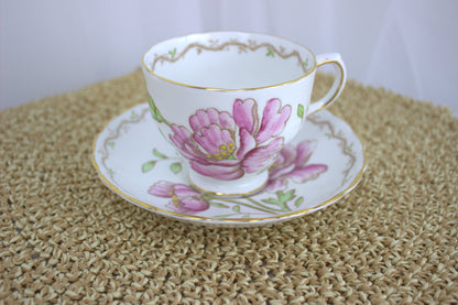 Vintage Tuscan Poppy Pink Flower Teacup and Saucer – 1960s