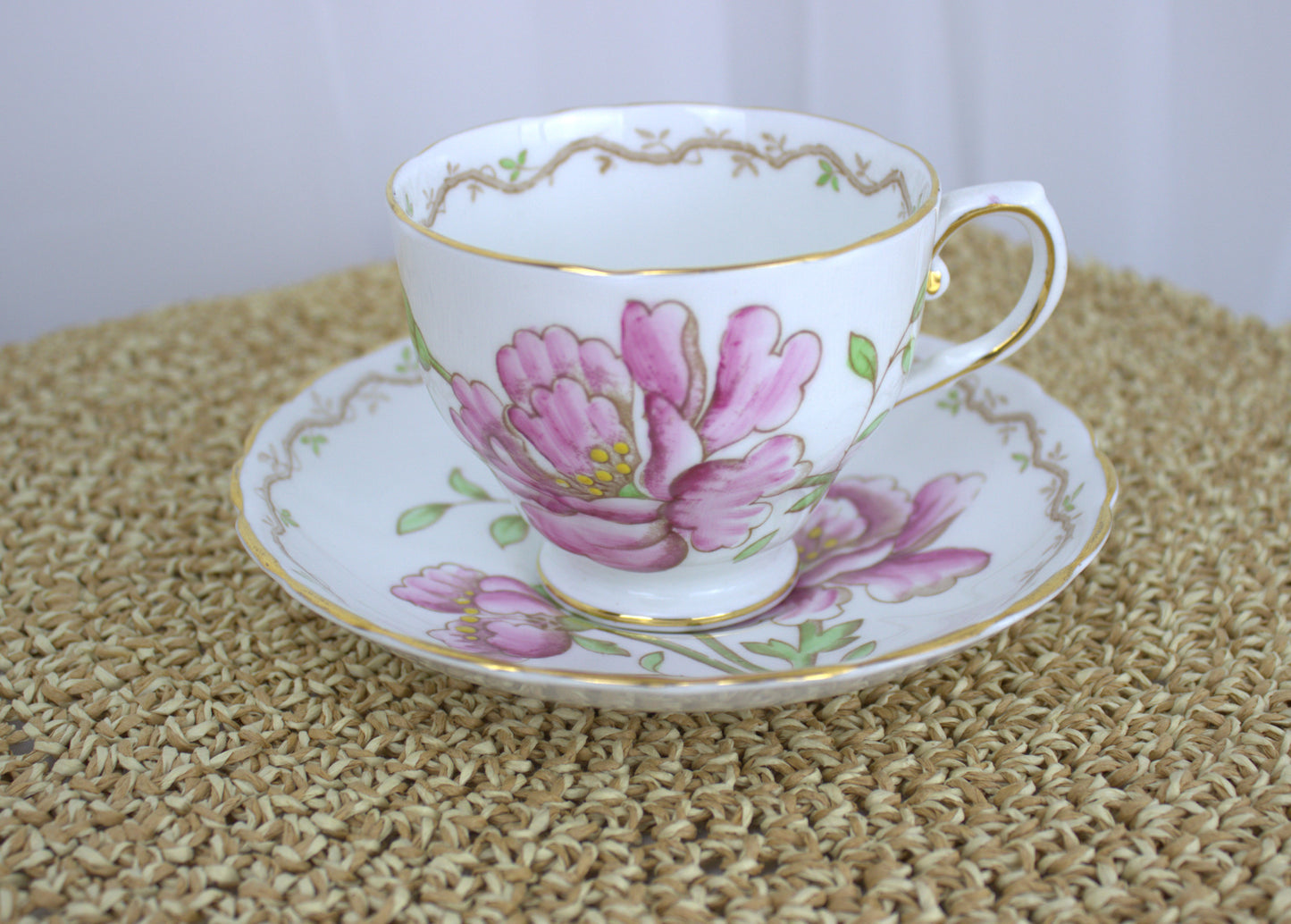 Vintage Tuscan Poppy Pink Flower Teacup and Saucer – 1960s