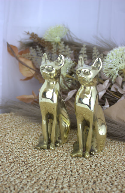 Stunning Heavy Brass Egyptian Cat Figurines – 1960s