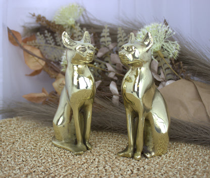 Stunning Heavy Brass Egyptian Cat Figurines – 1960s