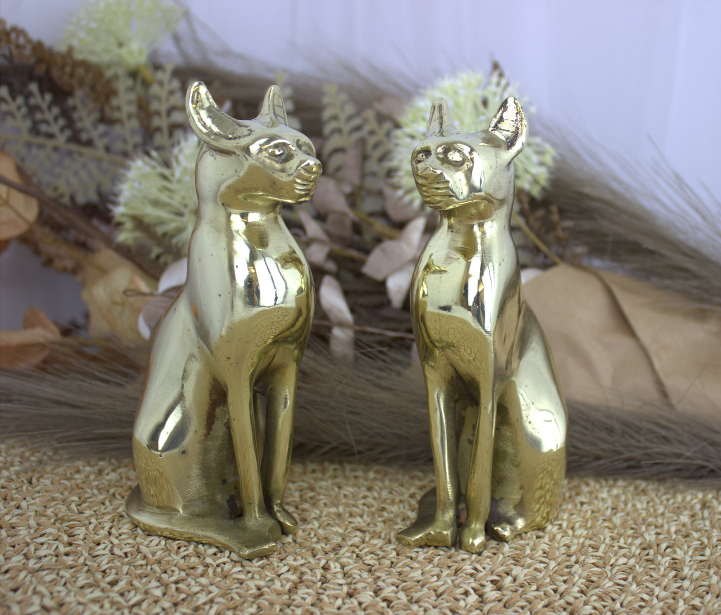 Stunning Heavy Brass Egyptian Cat Figurines – 1960s