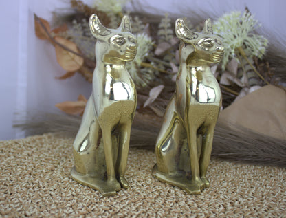 Stunning Heavy Brass Egyptian Cat Figurines – 1960s