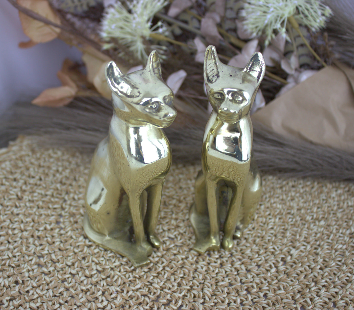 Stunning Heavy Brass Egyptian Cat Figurines – 1960s