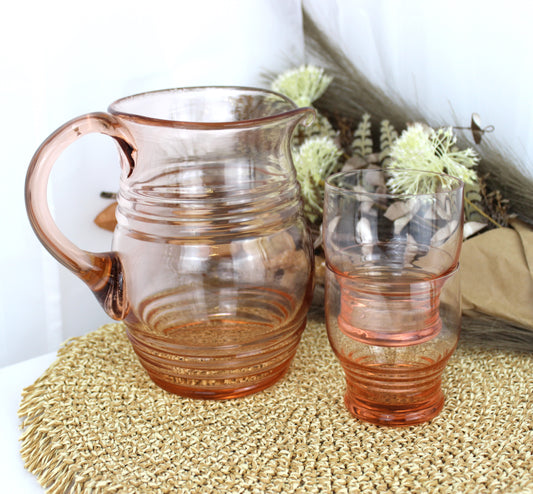 Peachy Pink Drinks Pitcher Set - Jug and 4 Glasses