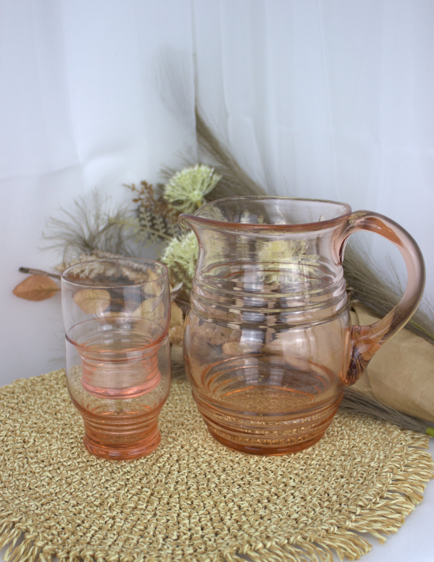 Peachy Pink Drinks Pitcher Set - Jug and 4 Glasses