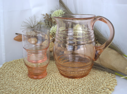 Peachy Pink Drinks Pitcher Set - Jug and 4 Glasses