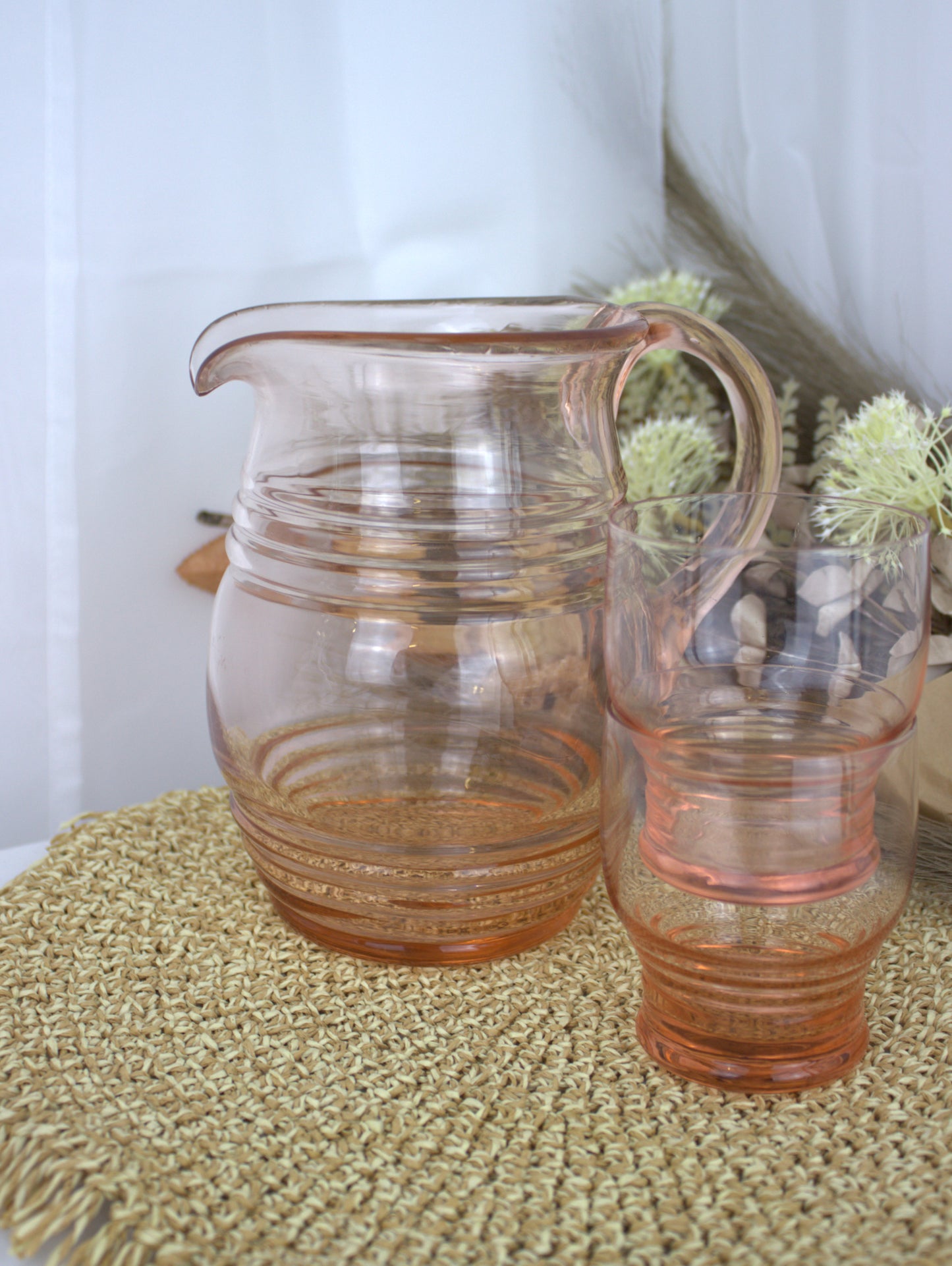 Peachy Pink Drinks Pitcher Set - Jug and 4 Glasses