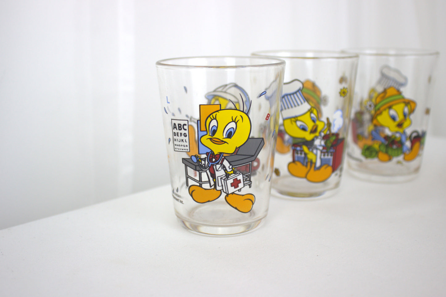 Tweety Bird Small Drinking Glass Set of 5 - Arc Glass - Made in France