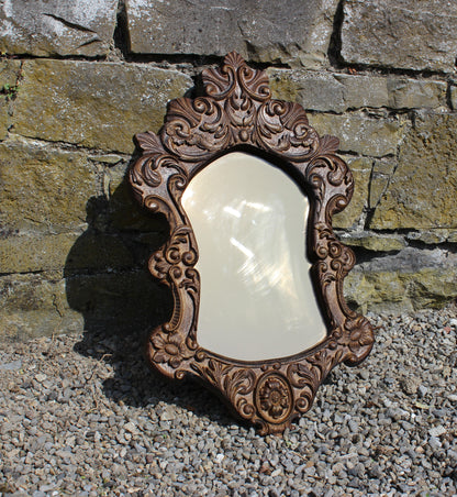 Vintage 50s Style Carved Oak Wall Mirror with Tinted Glass