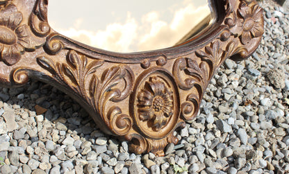 Vintage 50s Style Carved Oak Wall Mirror with Tinted Glass