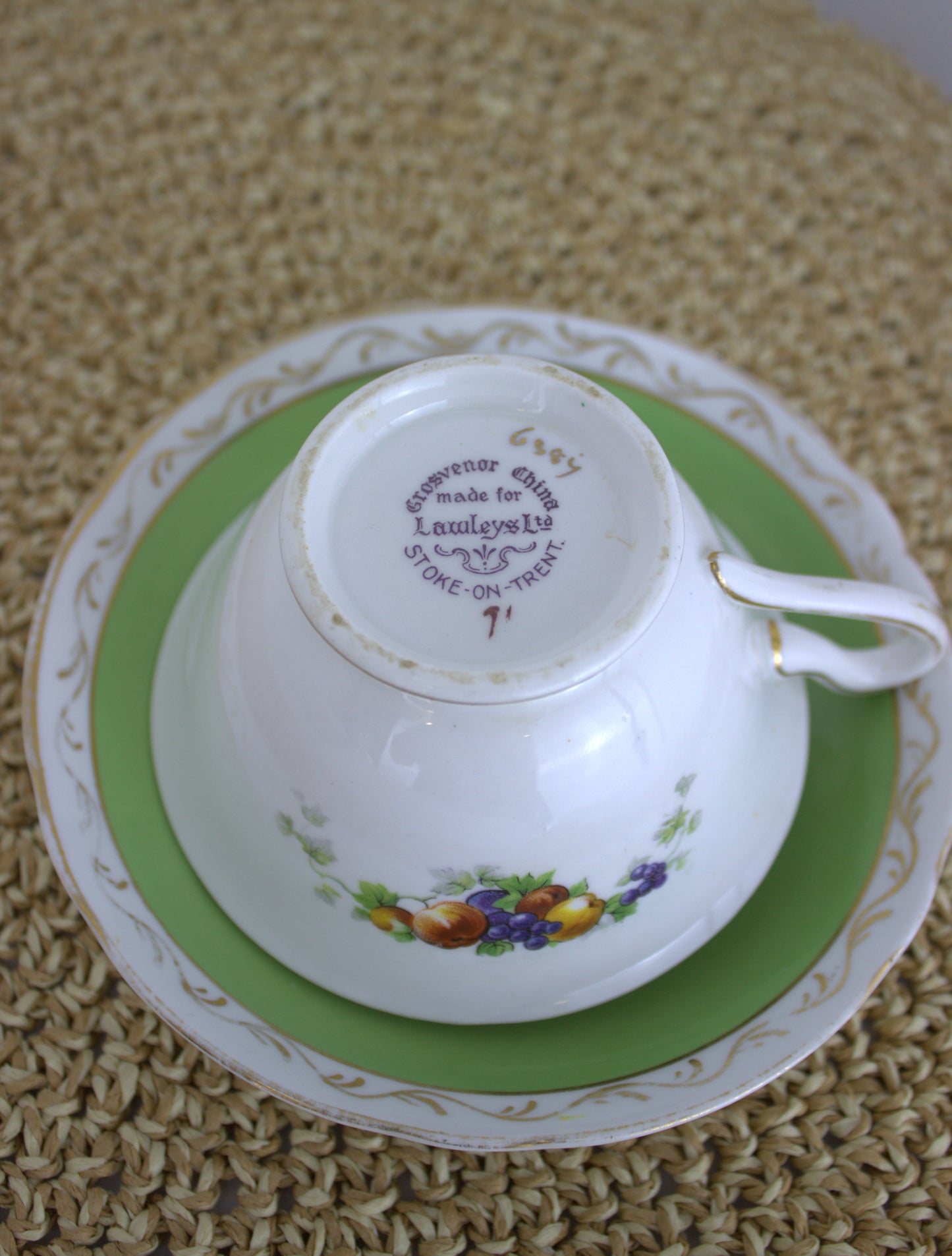 Vintage 1950s Bone China Tea Cup Trio - Grosvenor China